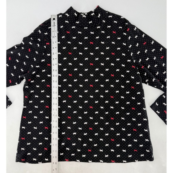 Croft & Barrow Plus Size Top Black White Red Scottie Dog Print Mock Neck 1x - Picture 7 of 8